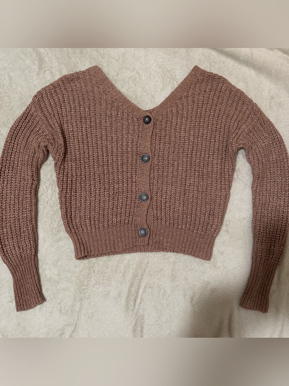 moon & madison Cropped Button-Front Chunky Knit Cardigan - Brown